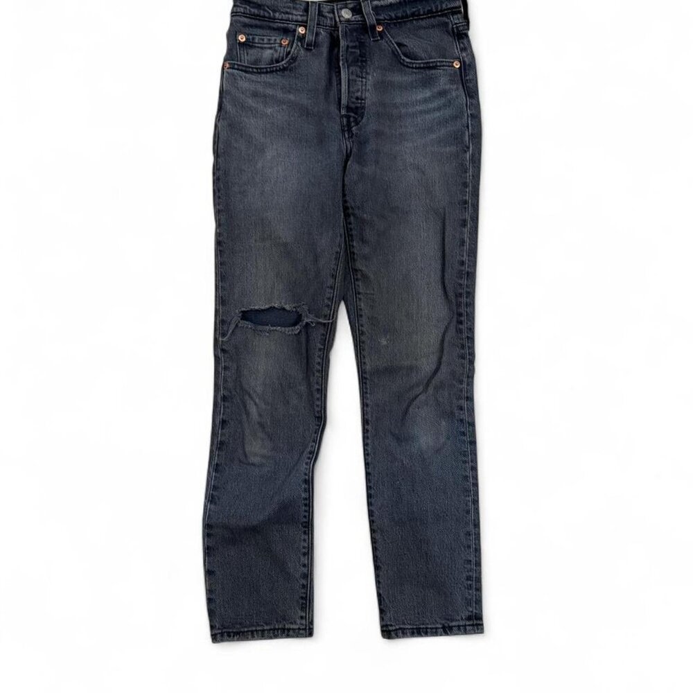Levi's 501 Slim Straight Jeans | Black Wash Distressed | Size 24